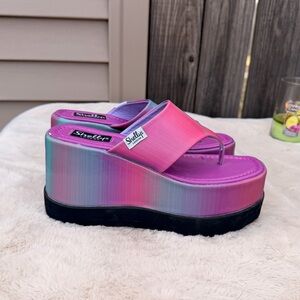 NEW Shellys London Dolls Kill Pink and Purple Platform Sandals Size 9